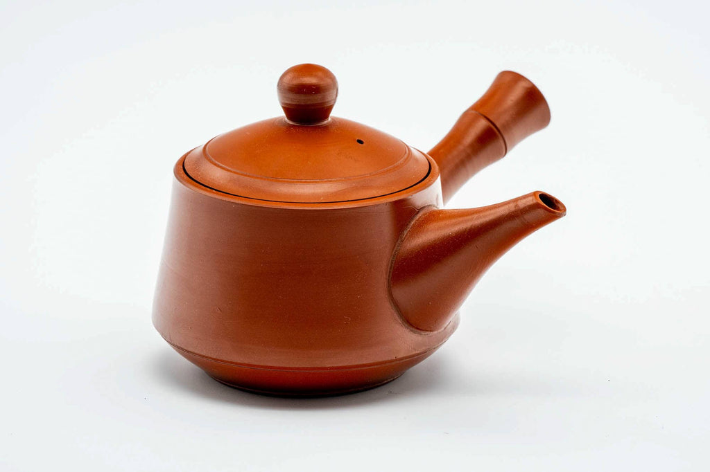 Japanese Kyusu - Bamboo-shaped Handle Red Shudei Tokoname-yaki Mesh Basket Teapot - 200ml