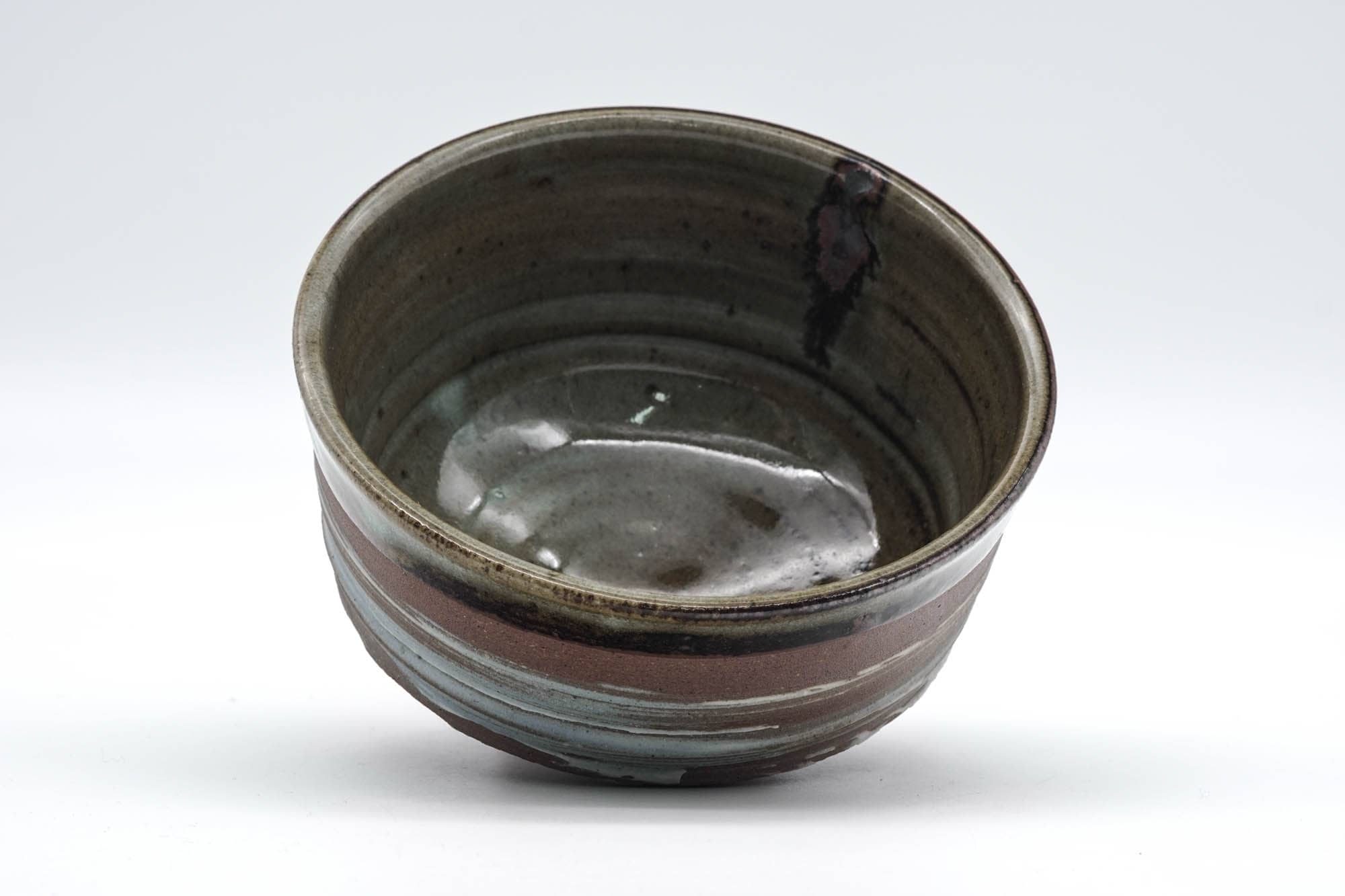Japanese Matcha Bowl - Brown Green Hakeme White Glazed Chawan - 300ml
