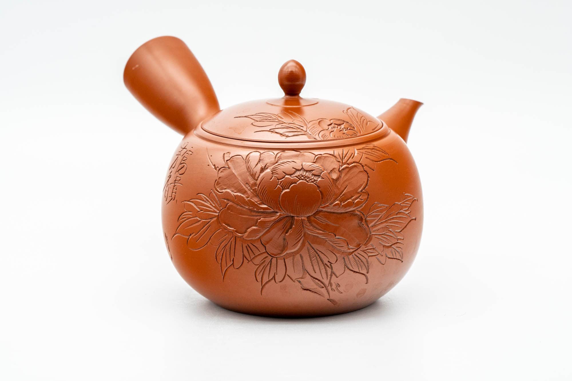 Japanese Kyusu - 北龍 Hokuryu - Camellia Floral Engraved Tokoname-yaki Debeso Teapot - 450ml