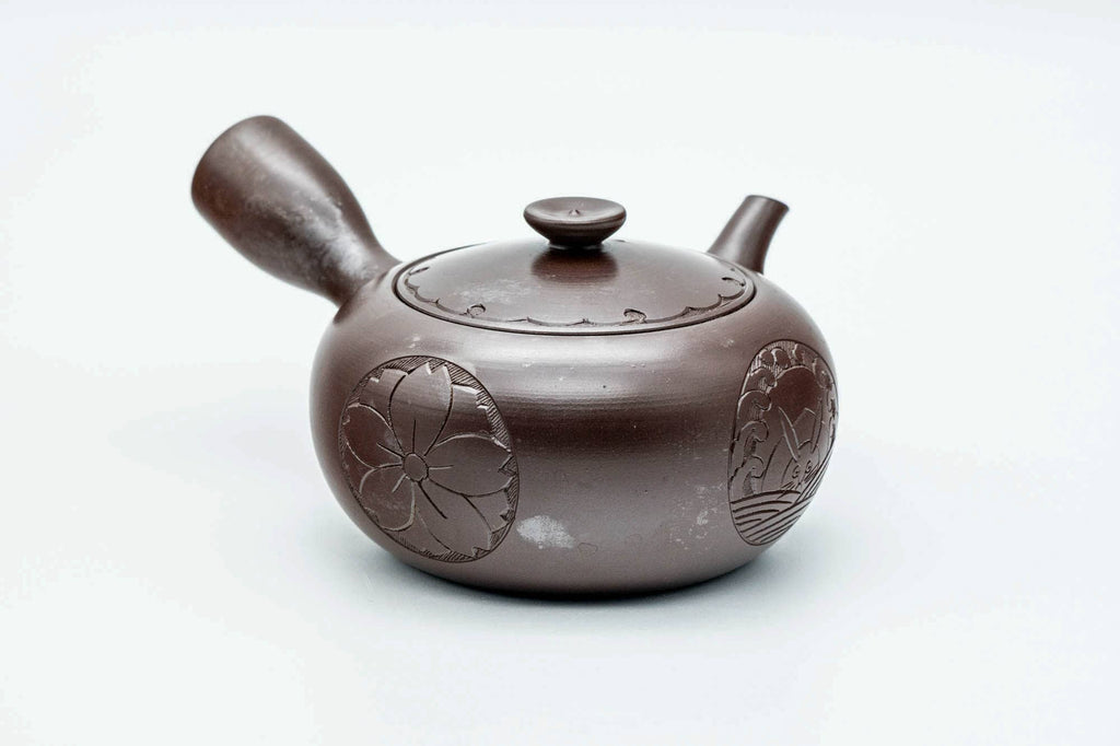 Japanese Kyusu - Engraved Floral Bunny Rabbit Banko-yaki Debeso Teapot - 240ml