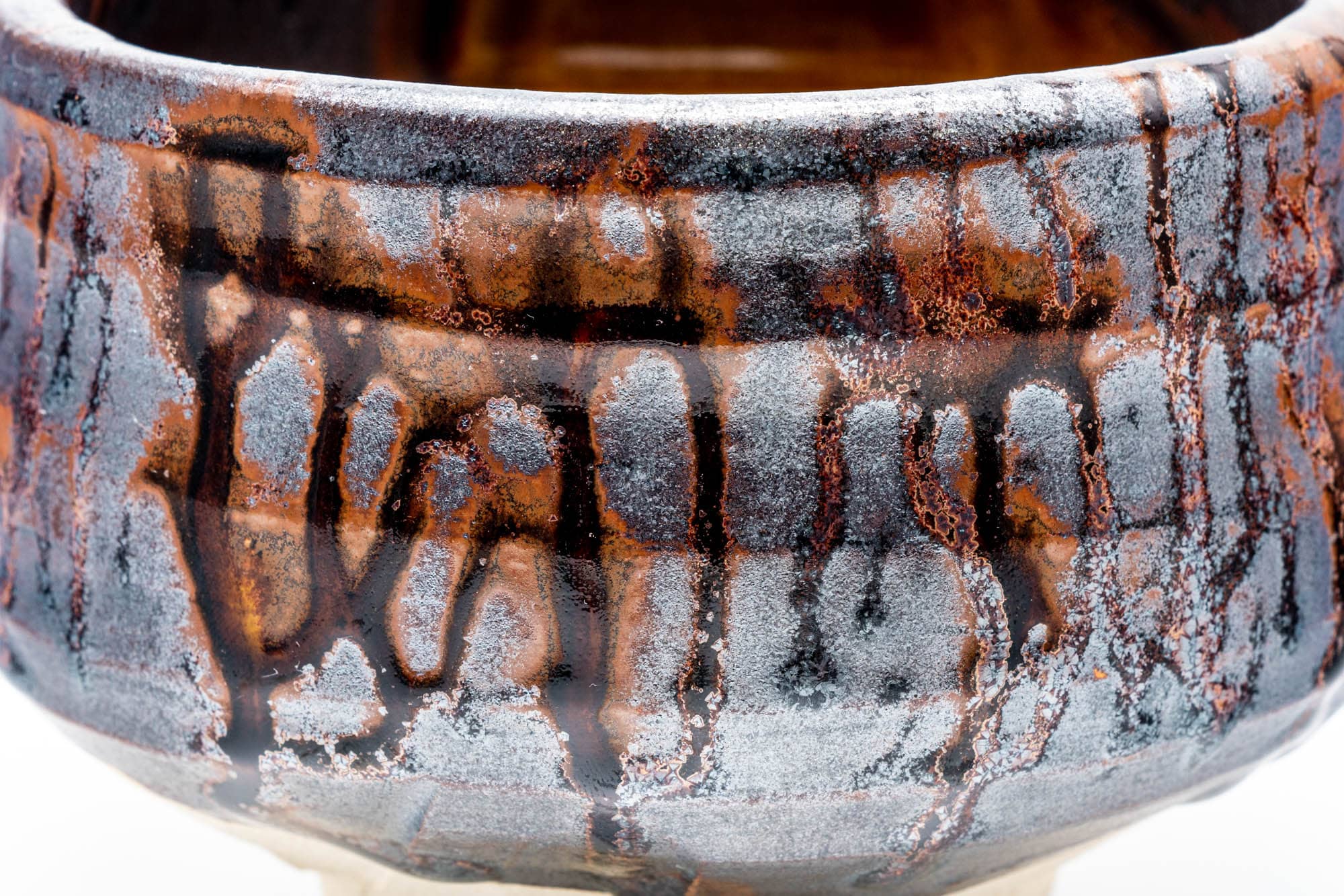 Japanese Matcha Bowl - Metallic Brown Drip-Glazed Chawan