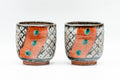 Japanese Teacups - Pair of Checked Green Dotted Yunomi - 130ml