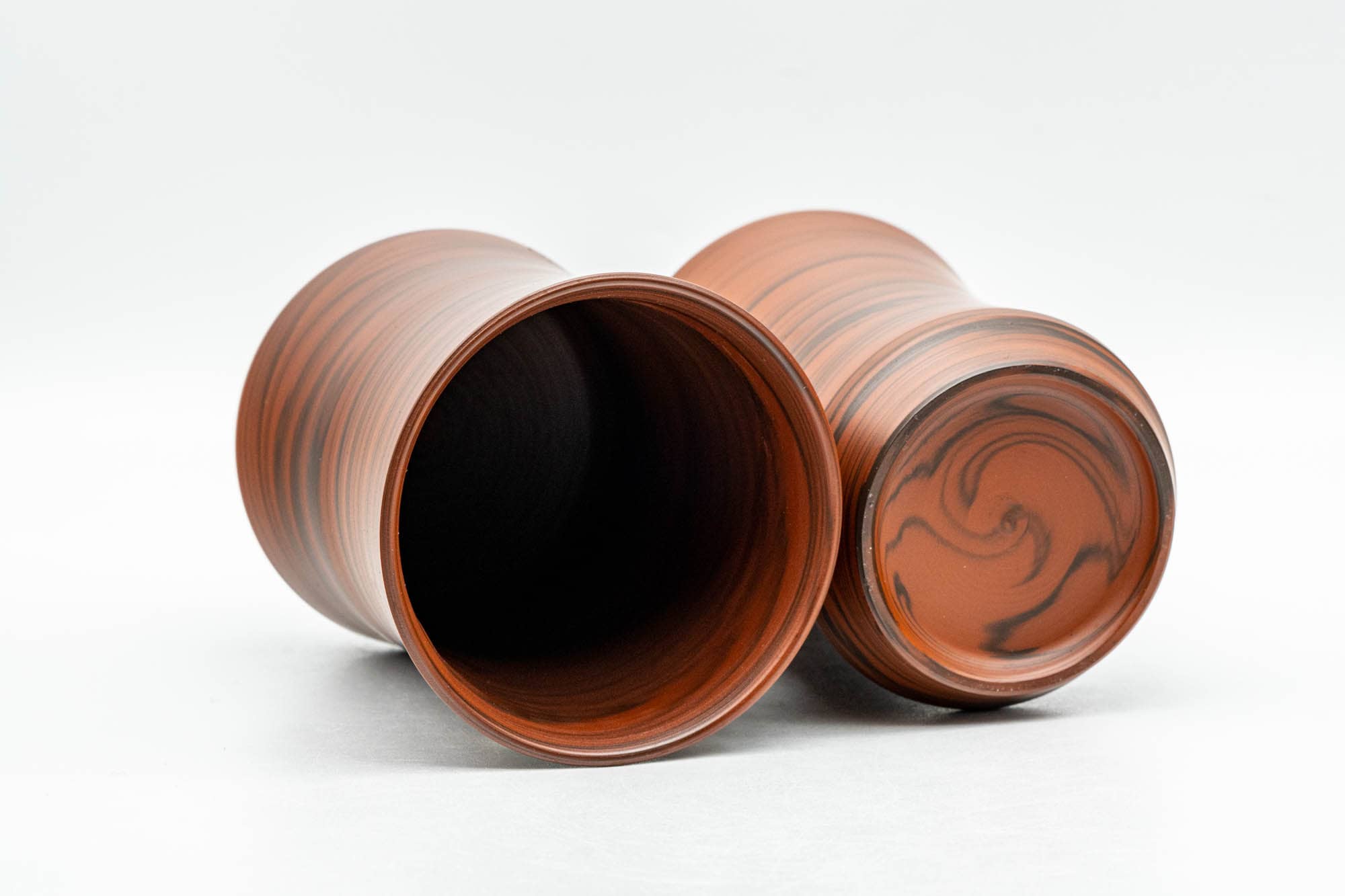 Japanese Teacups - Pair of Red Nerikomi Tokoname-yaki Meoto Yunomi