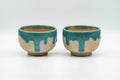 Japanese Teacups - Pair of Turquoise Drip-Glazed Agano-yaki Yunomi - 85ml