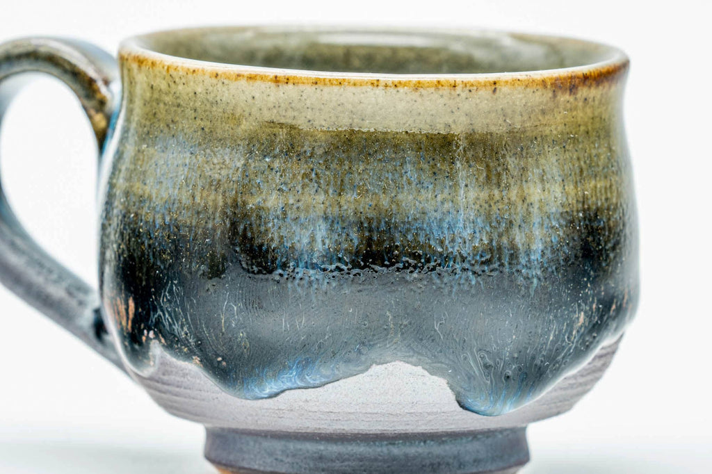 Japanese Teacups - Pair of Blue Green Drip-Glazed Ushirode Yunomi - 90ml