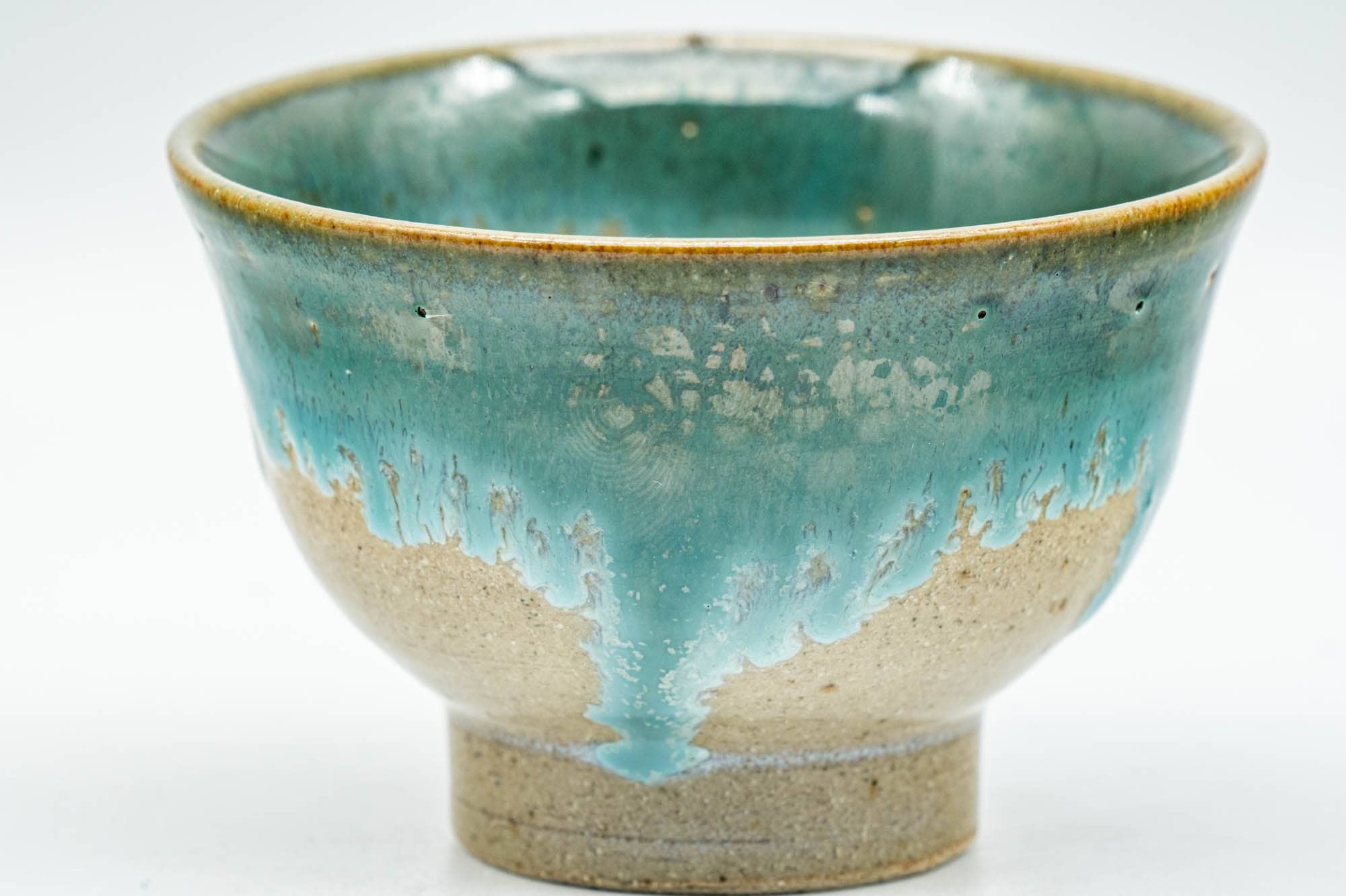 Japanese Teacups - Pair of Turquoise Drip-Glazed Agano-yaki Yunomi - 75ml