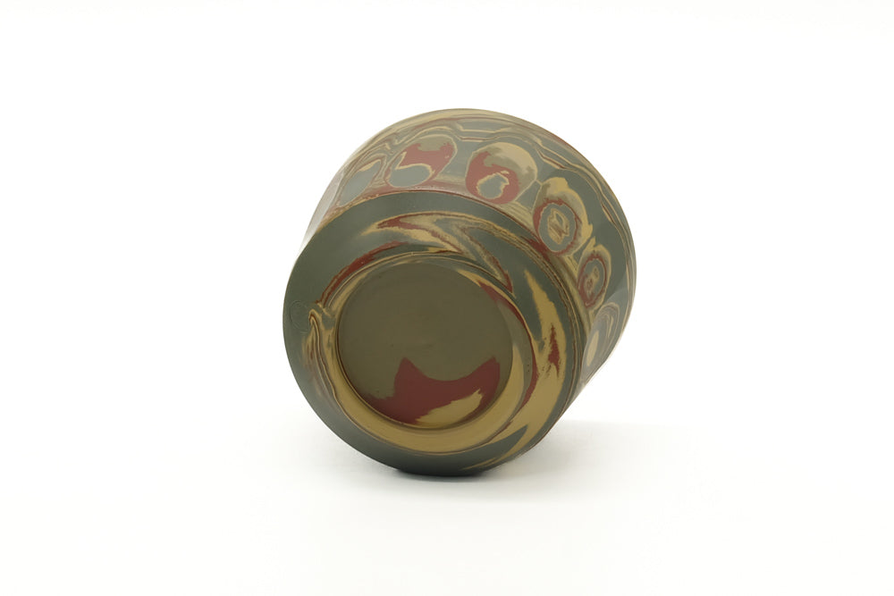 Japanese Teacup - Faceted Green Yellow Red Nerikomi Yunomi - 110ml
