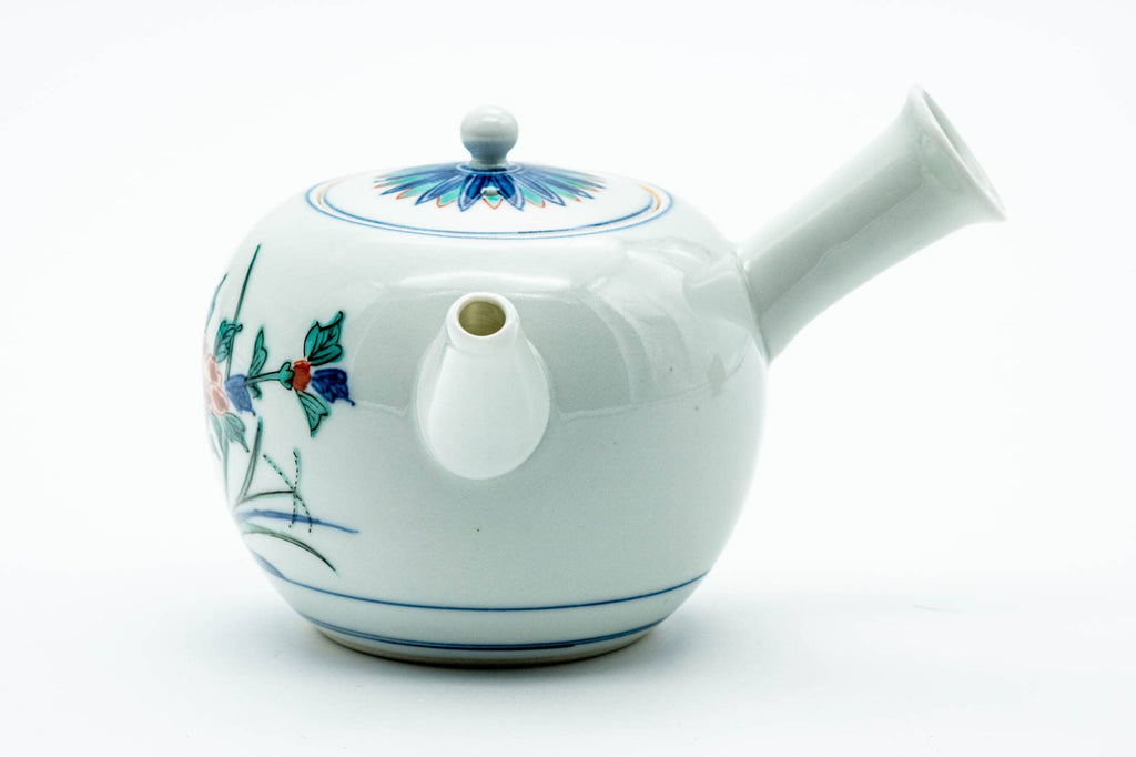 Japanese Kyusu - Blue Floral Porcelain Arita-yaki Ceramic Filter Teapot - 275ml