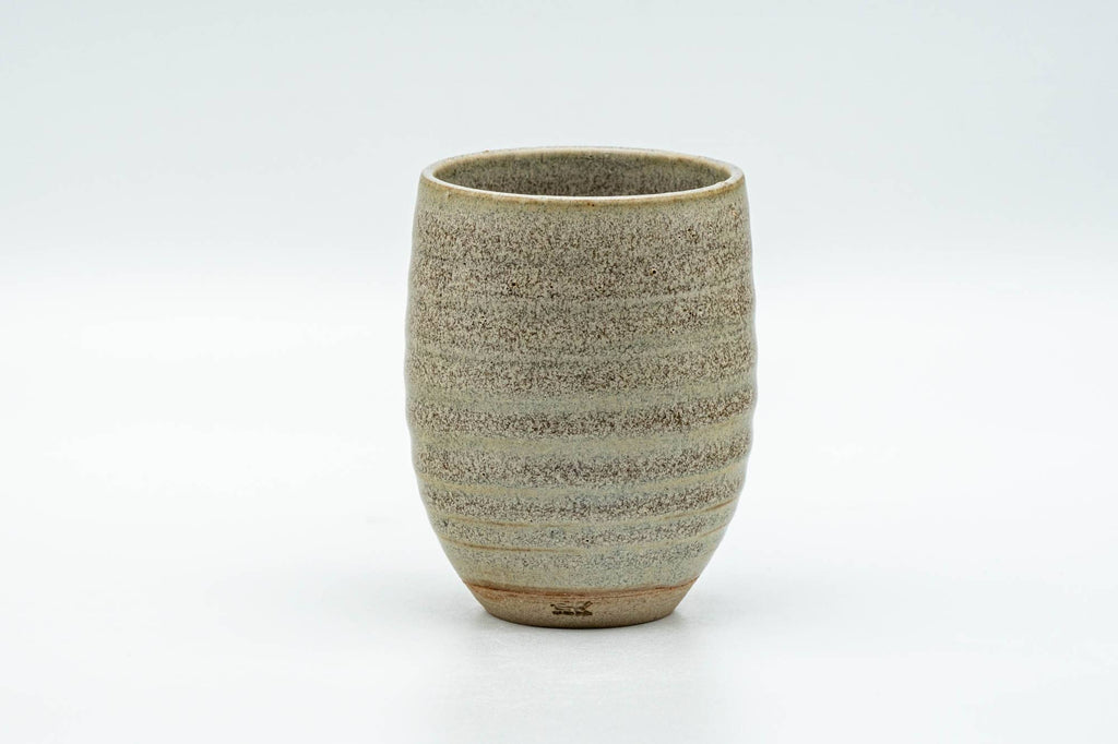 Japanese Teacup - Speckled Olive Green Spiraling Lidded Yunomi - 125ml