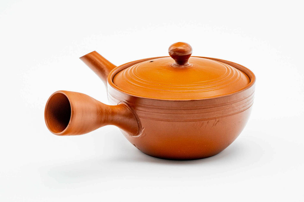 Japanese Kyusu - Wide Red Shudei Tokoname-yaki Mesh Teapot - 220ml