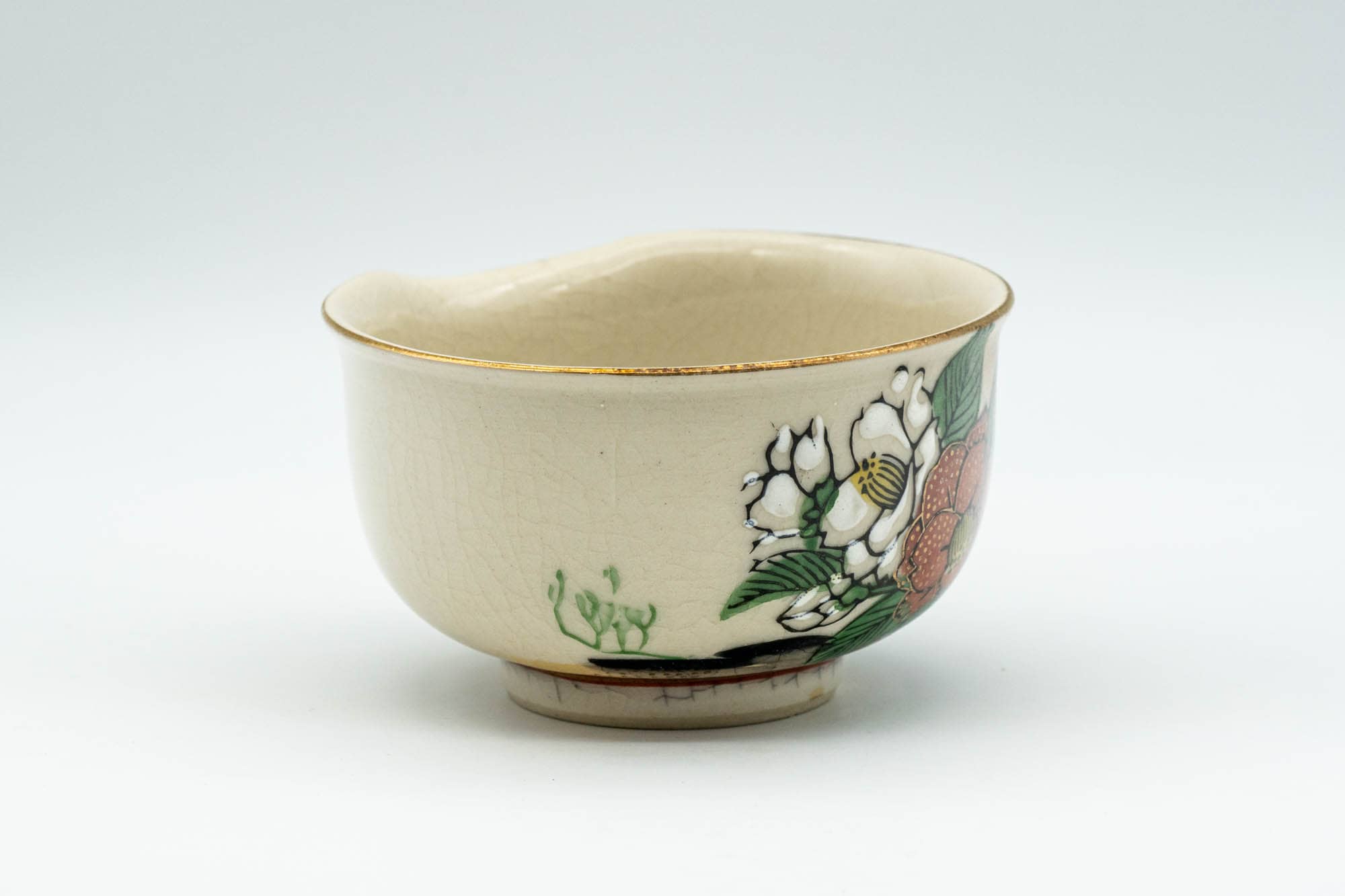 Japanese Katakuchi - Beige Floral Kutani-yaki Porcelain Water Cooler - 100ml