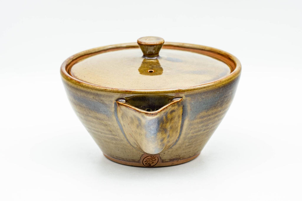 Japanese Tea Set - Green Purple Drip-Glazed Houhin Teapot - Katakuchi Water Cooler - 5 Yunomi Teacups