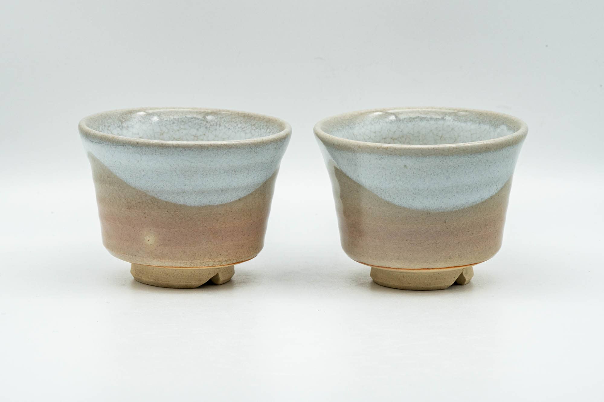 Japanese Teacups - Pair of Beige White Asagao-gata Hagi-yaki Yunomi - 100ml