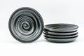 Japanese Chataku - Set of 5 Black Carved Spiraling Wooden Tea Saucers