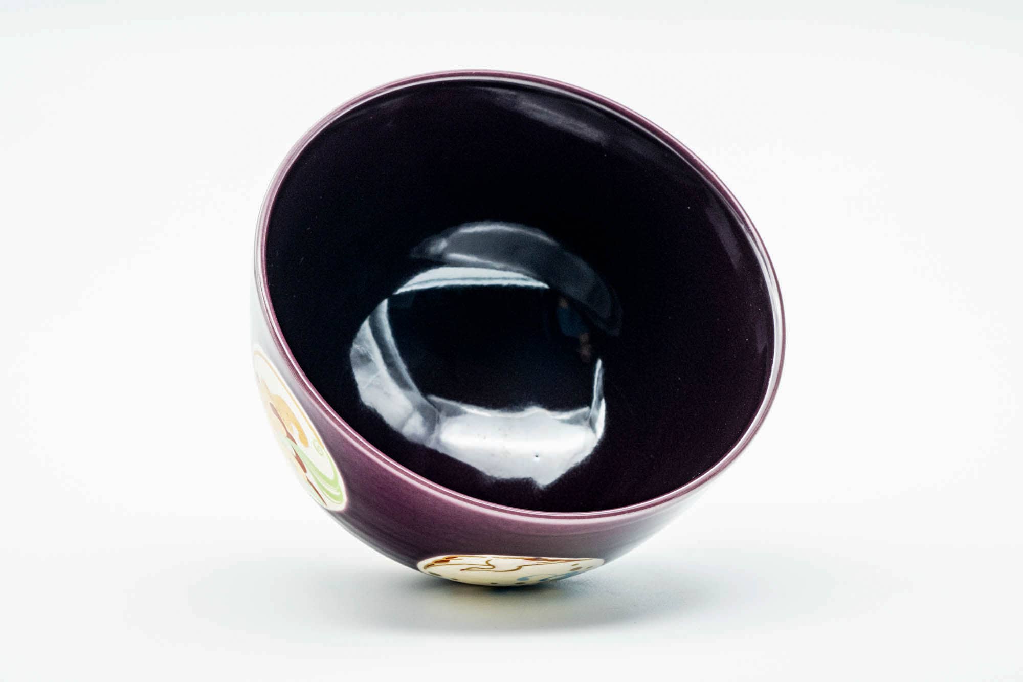 Japanese Matcha Bowl - Purple Geometric Kyo-yaki Chawan - 300ml