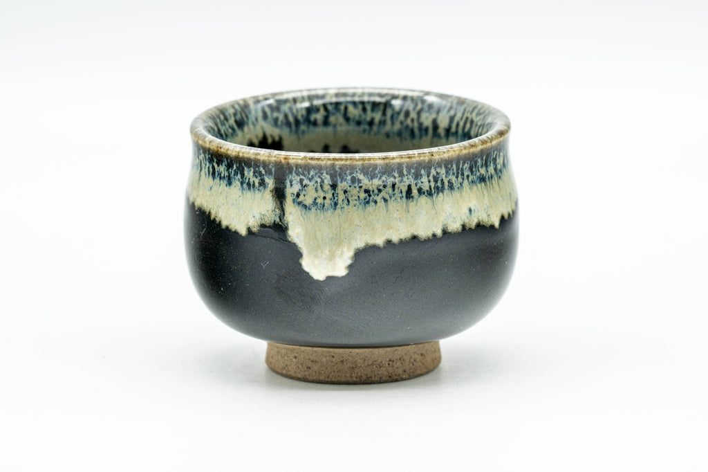 Japanese Teacup - Jet Black Hare's Fur Drip-Glazed Guinomi - 35ml