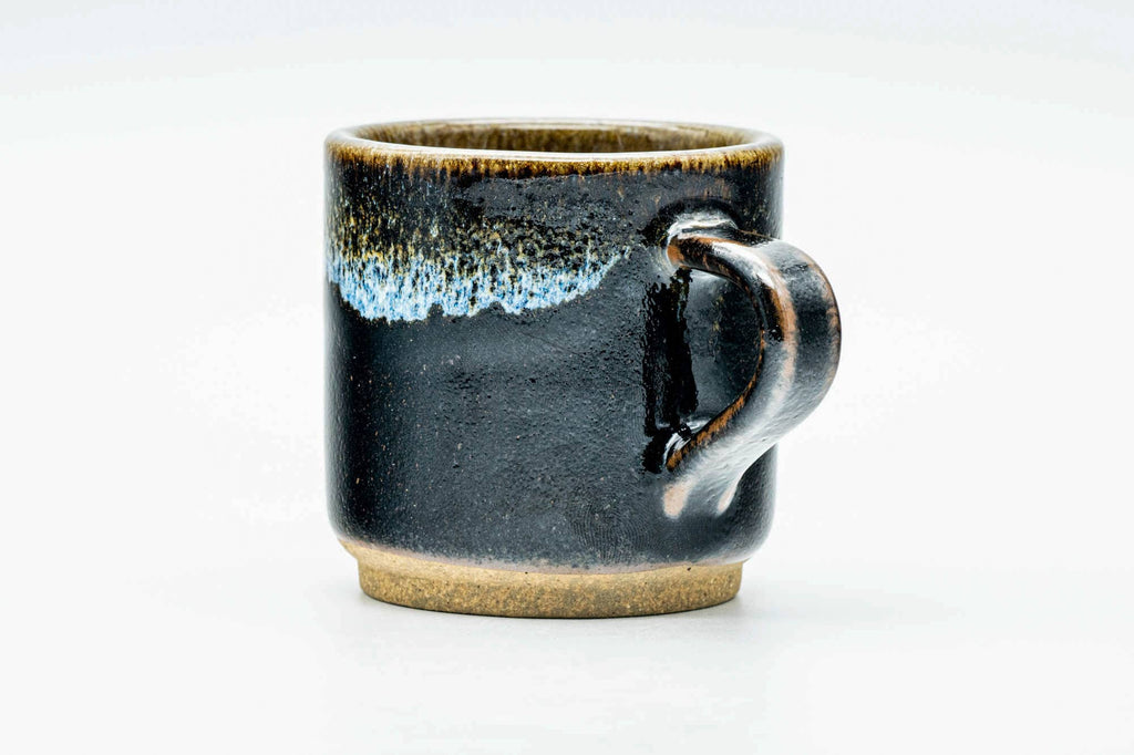 Japanese Teacup - Jet Black Blue Hare's Fur Drip-Glazed Ushirode Yunomi - 140ml