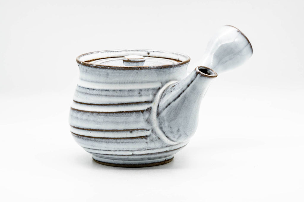 Japanese Kyusu - Milky White Glazed Spiraling Ceramic Filter Teapot - 325ml