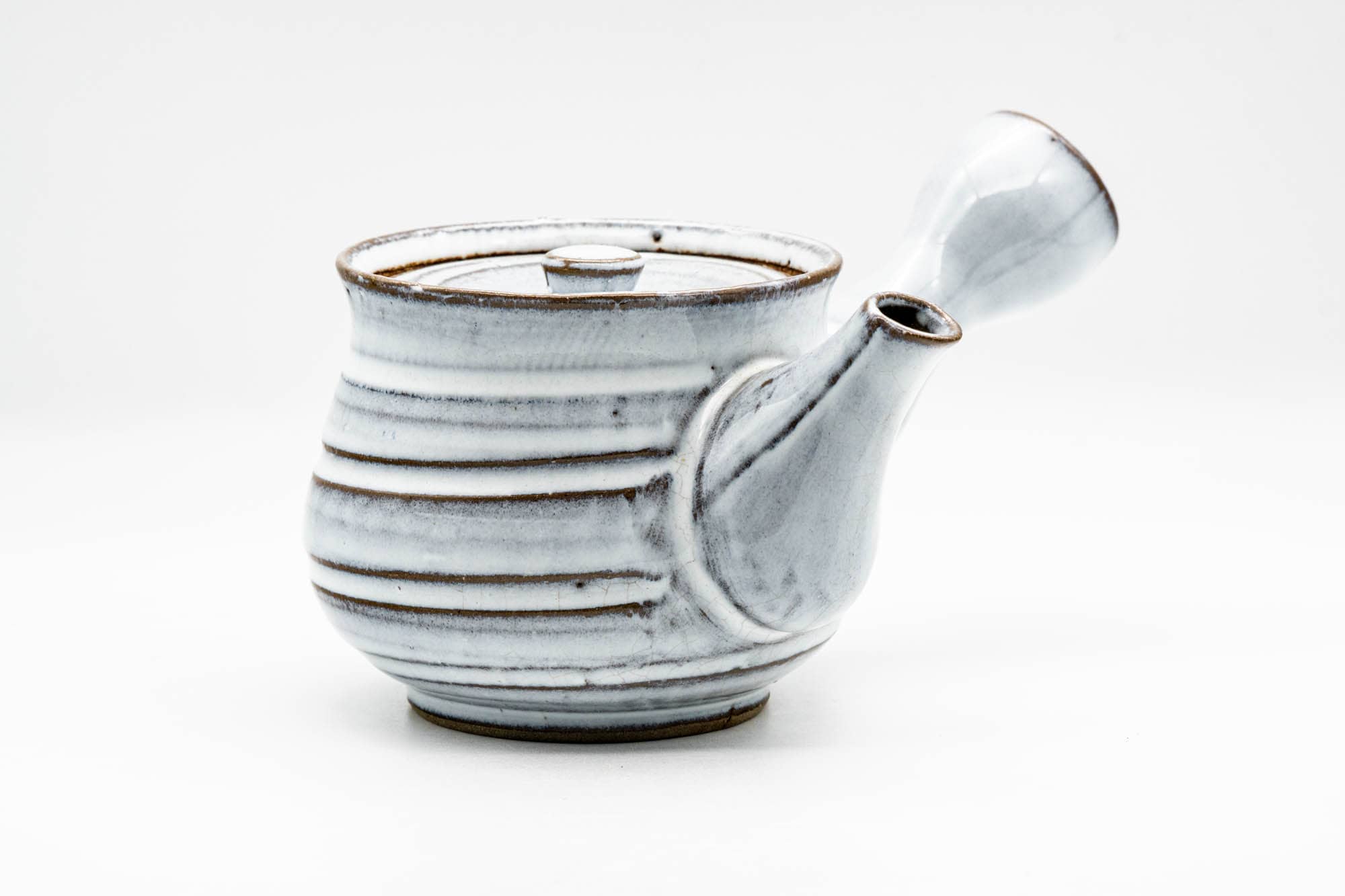 Japanese Kyusu - Milky White Glazed Spiraling Ceramic Filter Teapot - 325ml
