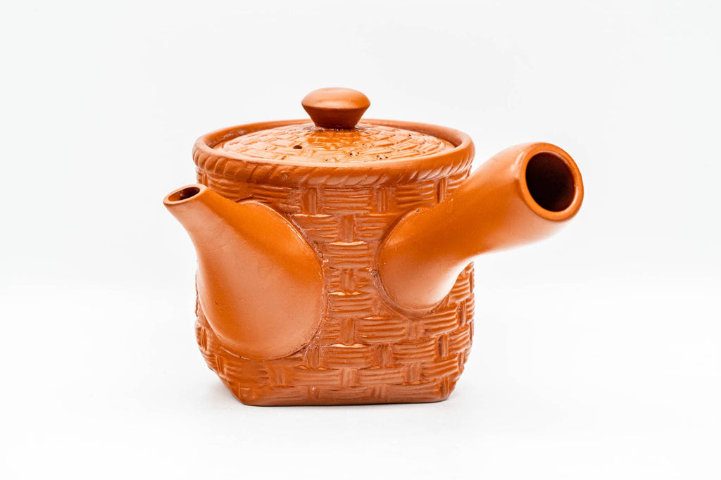 Japanese Kyusu - Basket-Patterned Red Shudei Tokoname-yaki Mesh Teapot - 160ml