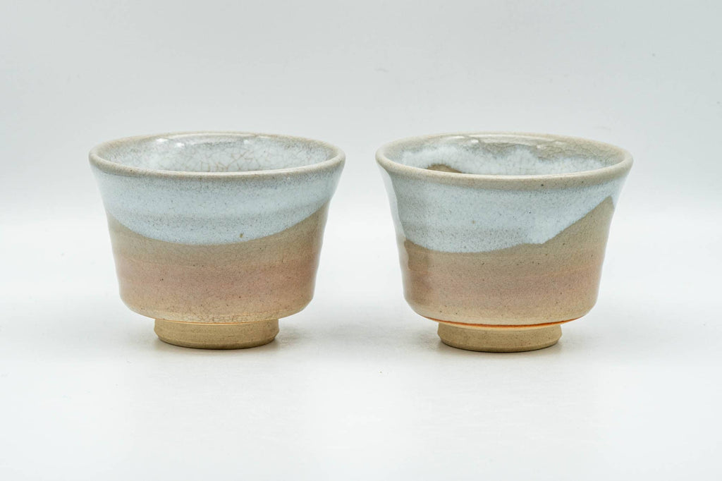 Japanese Teacups - Pair of Beige White Asagao-gata Hagi-yaki Yunomi - 100ml