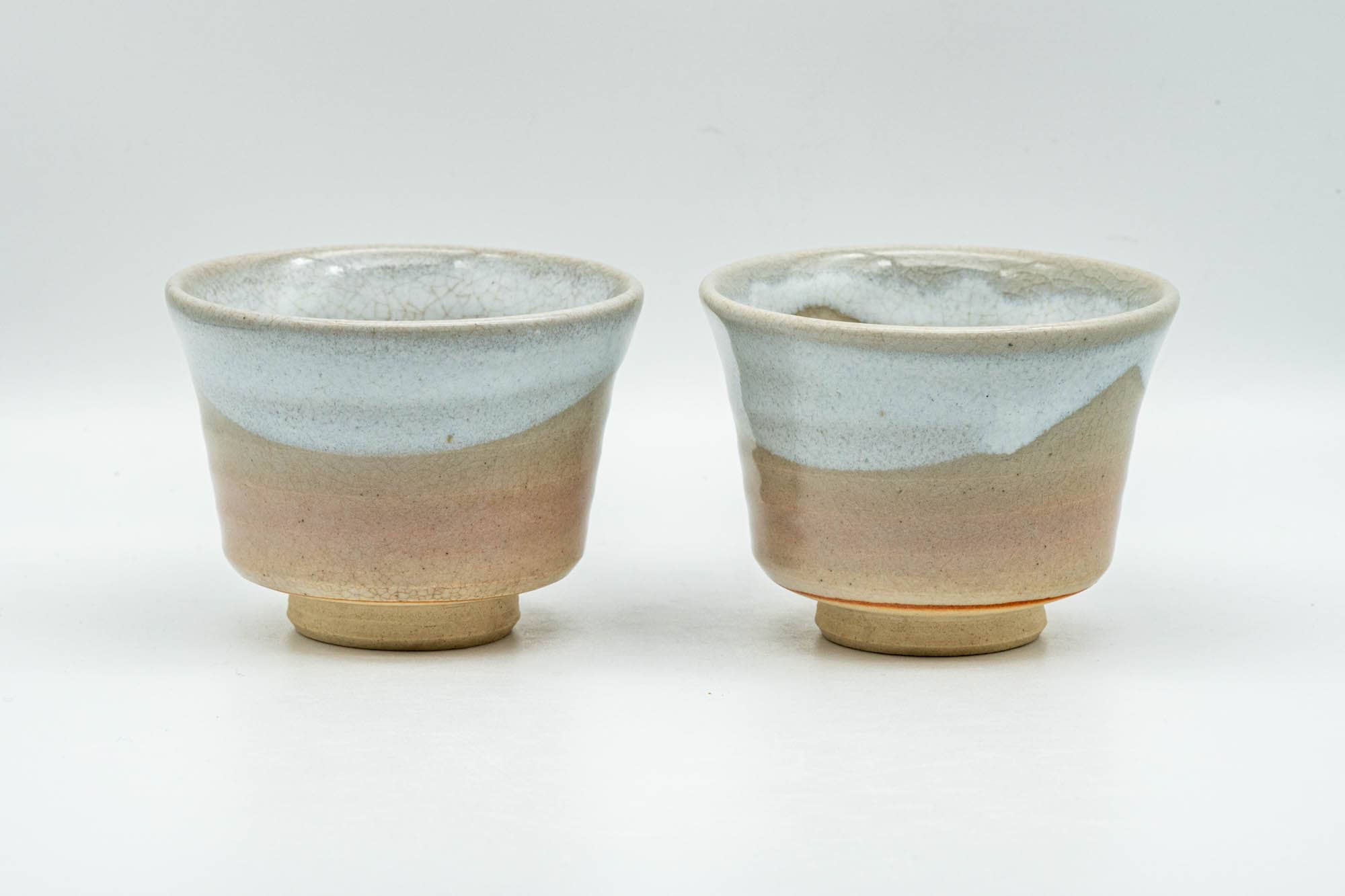 Japanese Teacups - Pair of Beige White Asagao-gata Hagi-yaki Yunomi - 100ml