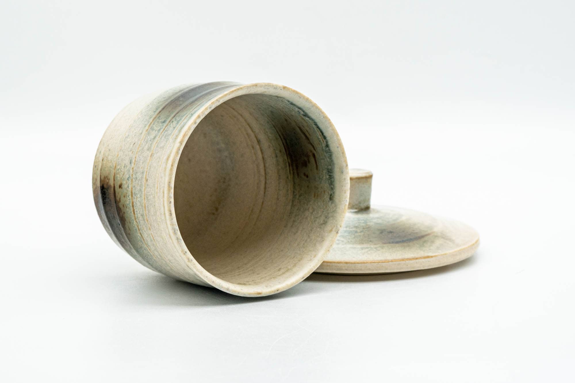 Japanese Teacup - Beige Ash Green Glazed Lidded Yunomi - 150ml