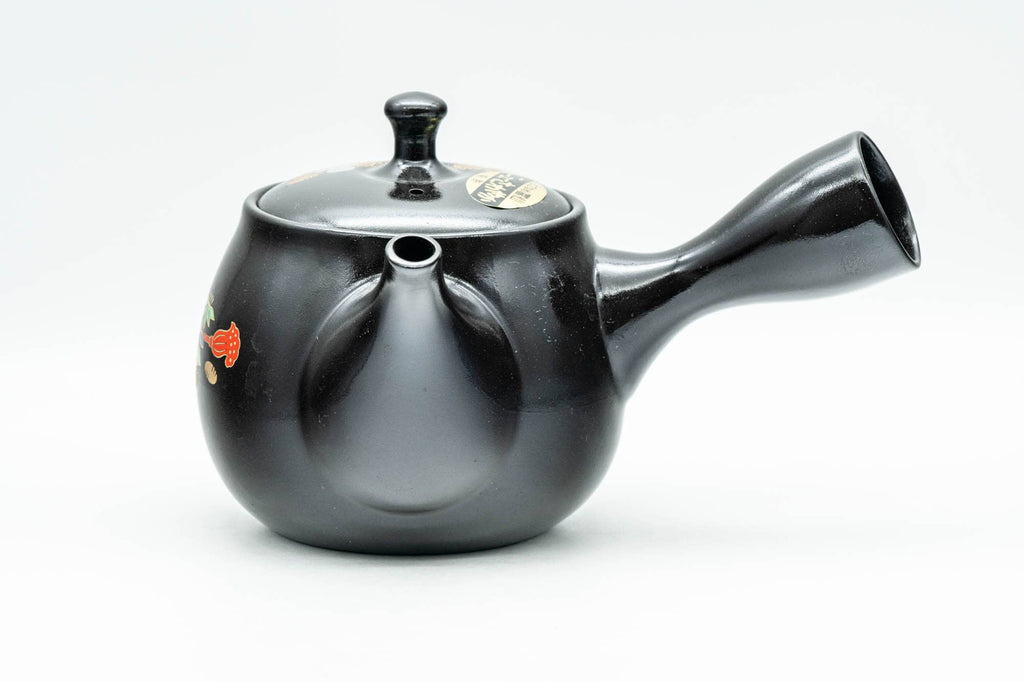 Japanese Kyusu - Floral Black Kurodei Tokoname-yaki Teapot - 400ml