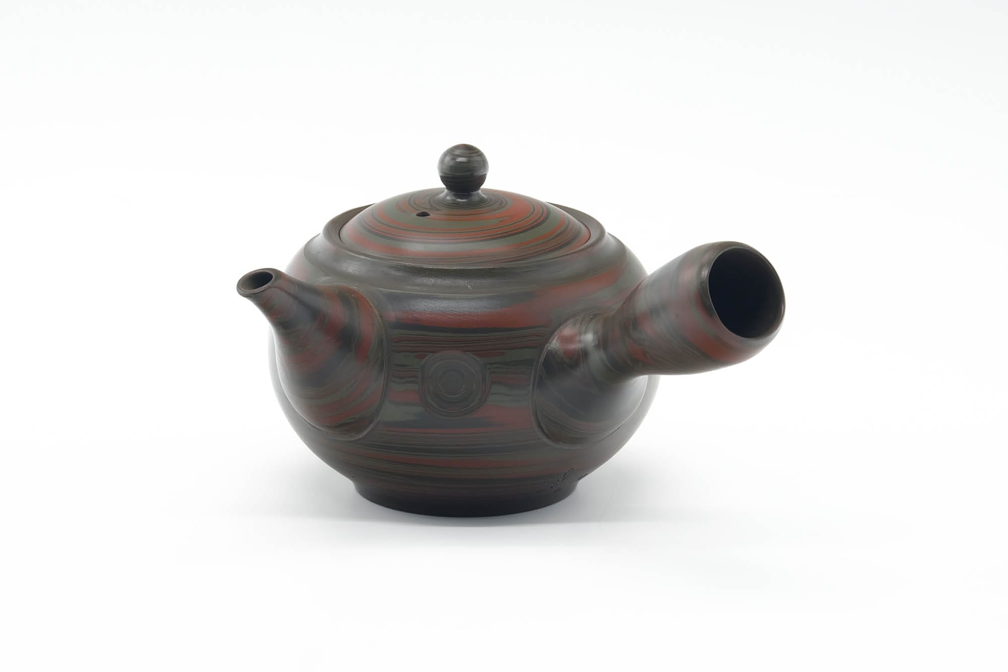 Japanese Kyusu - Green Red Faceted Nerikomi Tokoname Teapot - 295ml