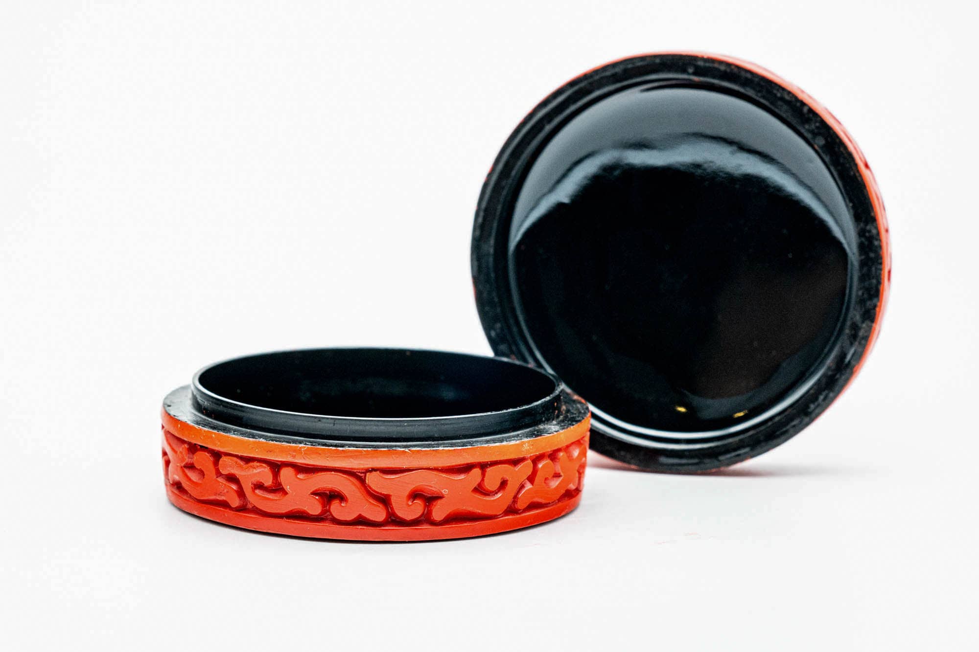 Japanese Kogo - Camellia Red Lacquered Wood Incense Container