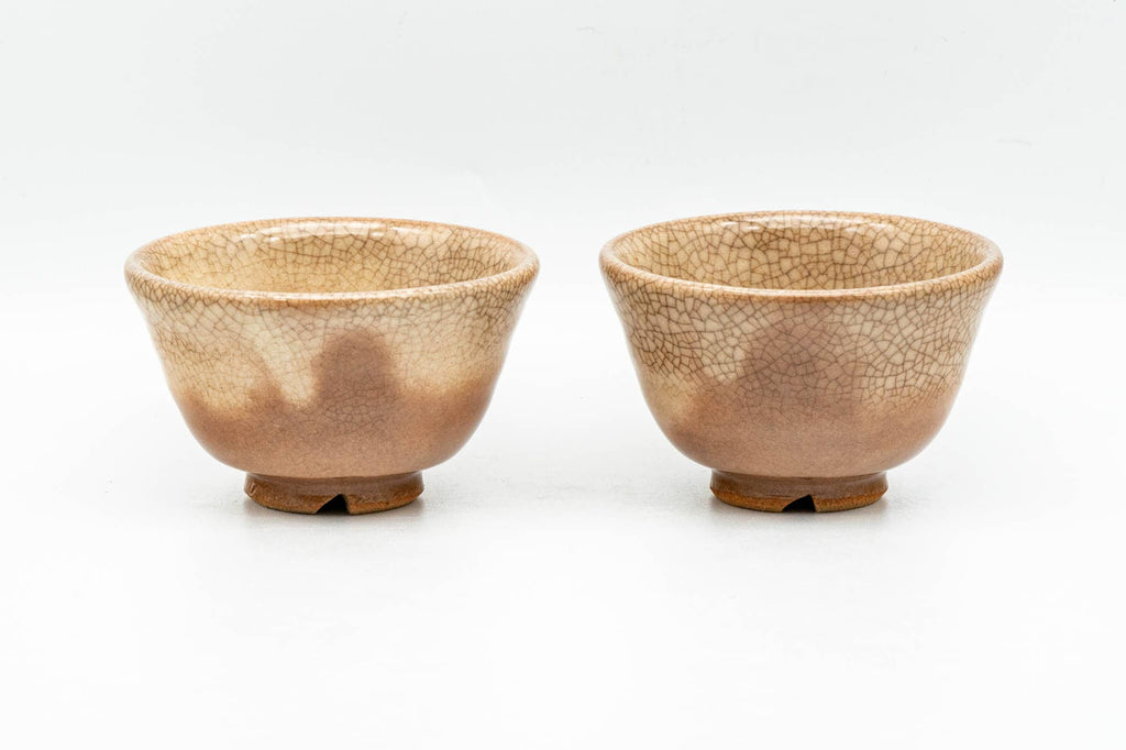 Japanese Teacups - Pair of Milky Drip-Glazed Hagi-yaki Guinomi - 40ml