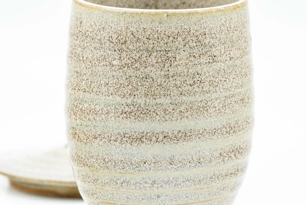 Japanese Teacup - Speckled Olive Green Spiraling Lidded Yunomi - 125ml