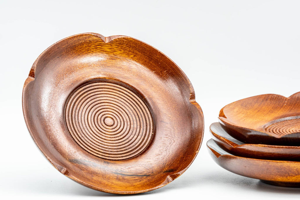 Japanese Chataku - Set of 4 Flower Petal-Shaped Wooden Tea Saucers