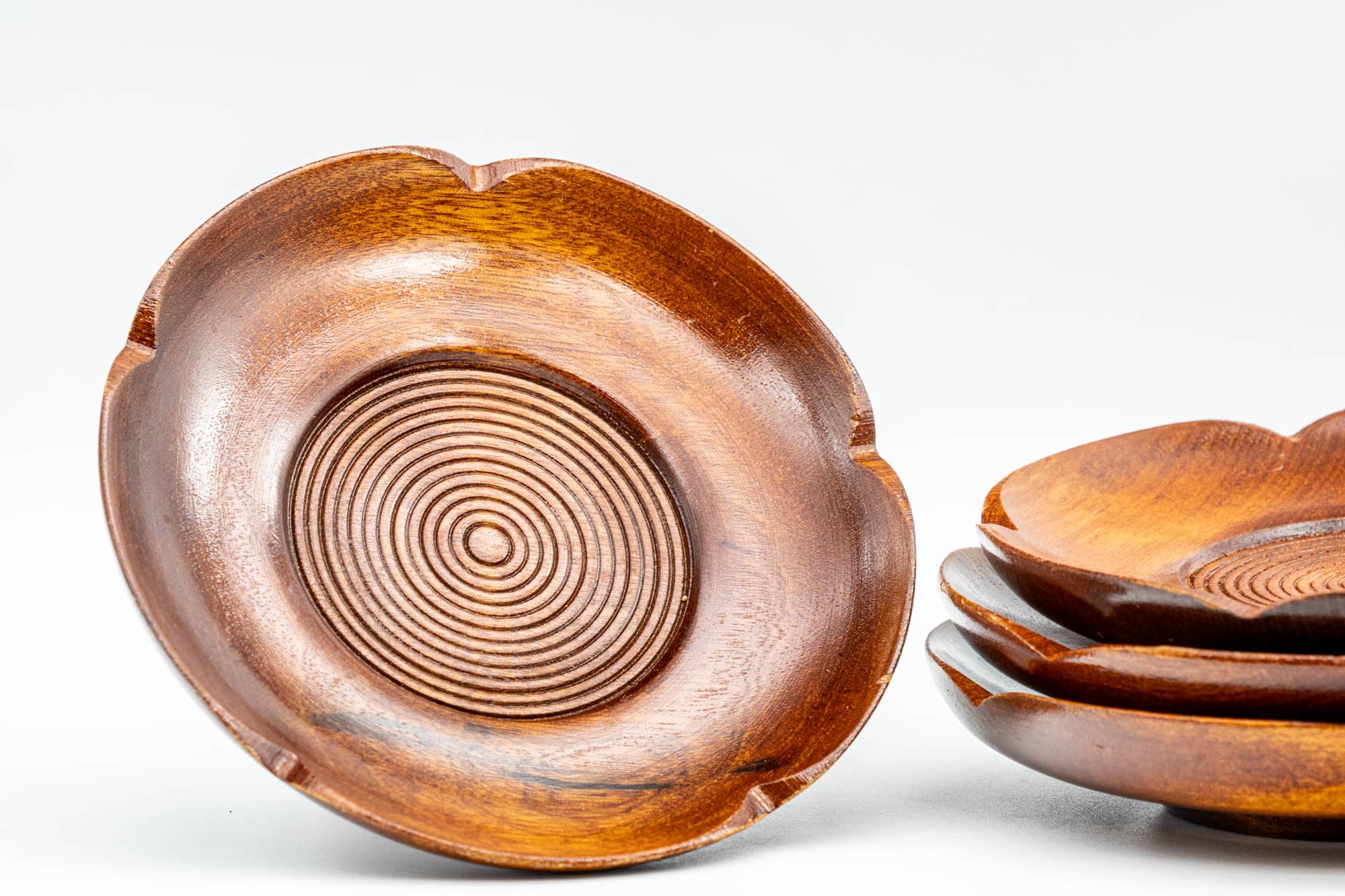 Japanese Chataku - Set of 4 Flower Petal-Shaped Wooden Tea Saucers