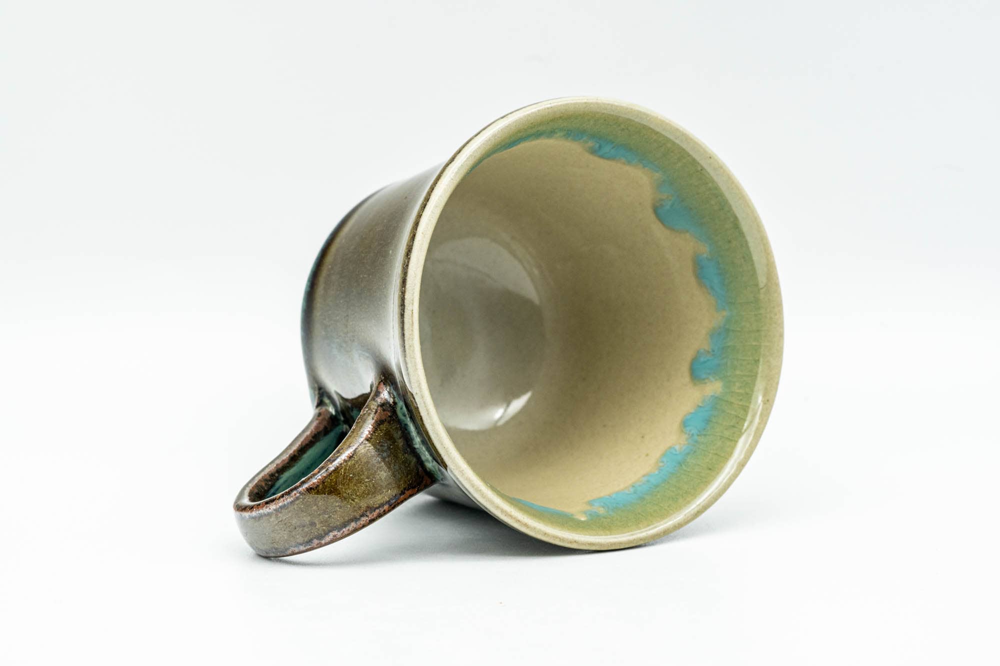 Japanese Teacup - Brown Green Agano-yaki Rear-Handled Ushirode Yunomi - 100ml