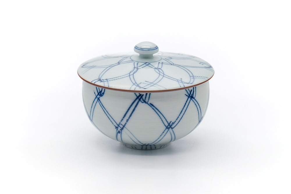 Japanese Teacup - Blue Geometric Arita Lidded Yunomi - 190ml