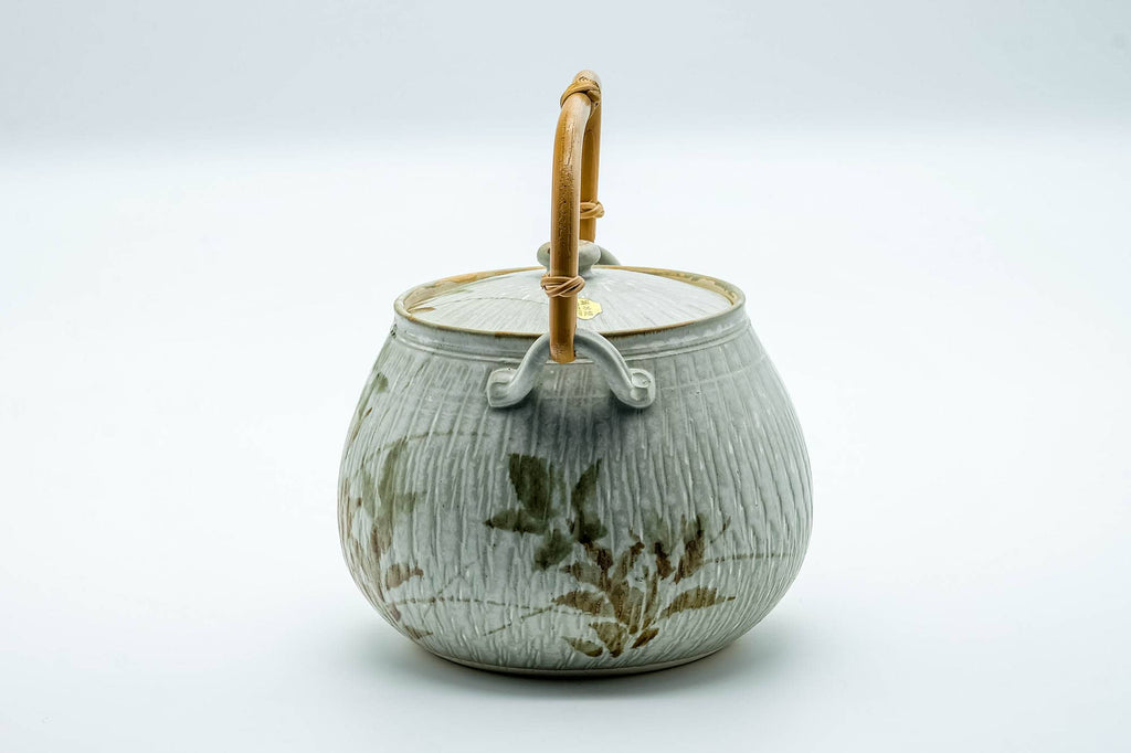 Japanese Tea Set - Beige Speckled Floral Kiyomizu-yaki Dobin Teapot with 5 Yunomi Teacups