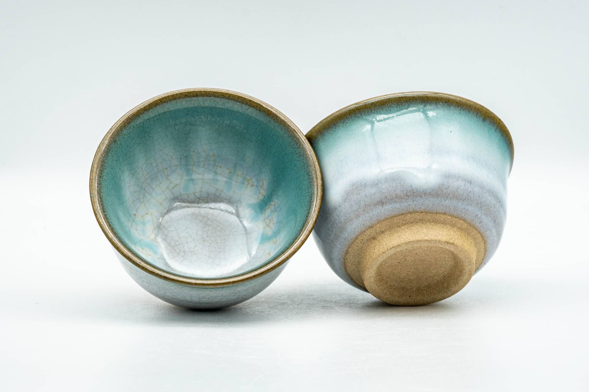 Japanese Teacups - Pair of Green Drip-Glazed Agano-yaki Yunomi - 100ml