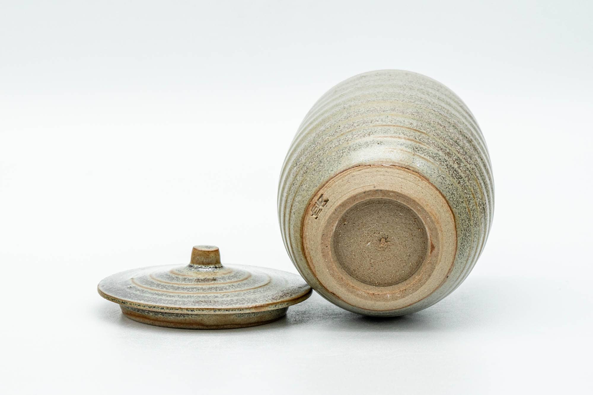 Japanese Teacup - Speckled Olive Green Spiraling Lidded Yunomi - 125ml