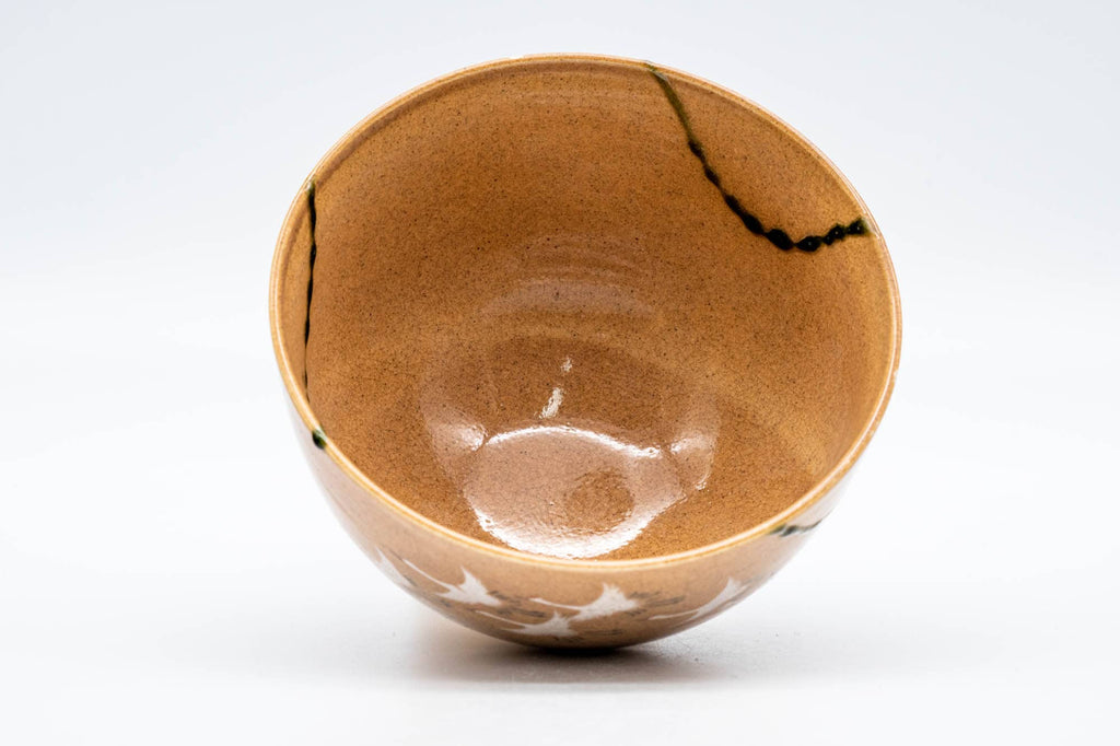 Japanese Matcha Bowl - Beige Glazed Soaring Egrets Kyo-yaki Chawan - 500ml