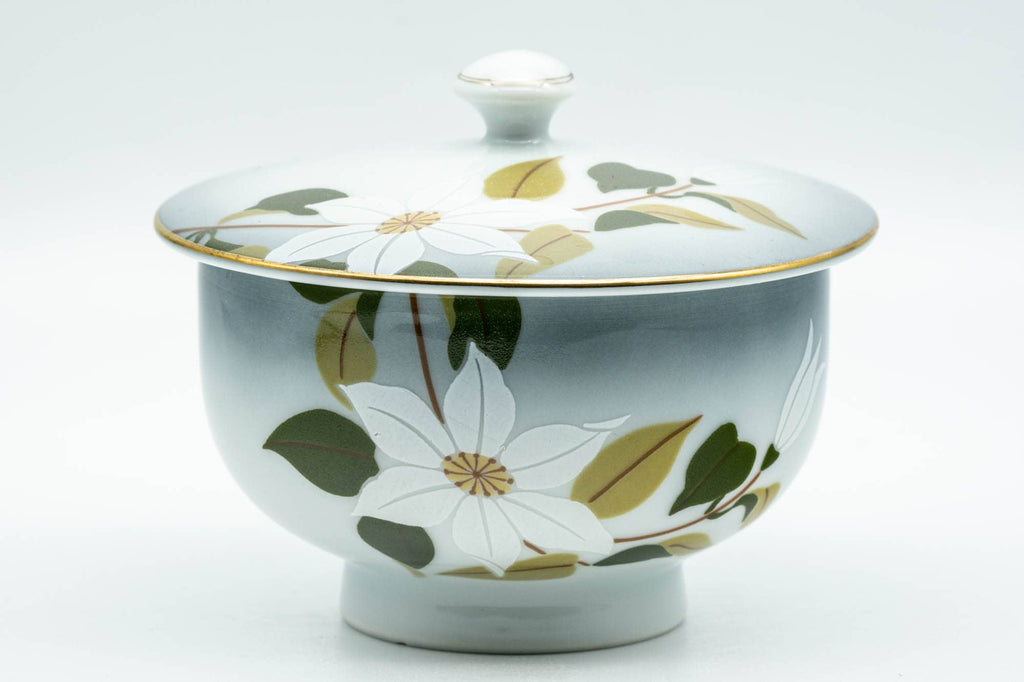 Japanese Teacup - White Floral Arita-yaki Lidded Yunomi - 130ml