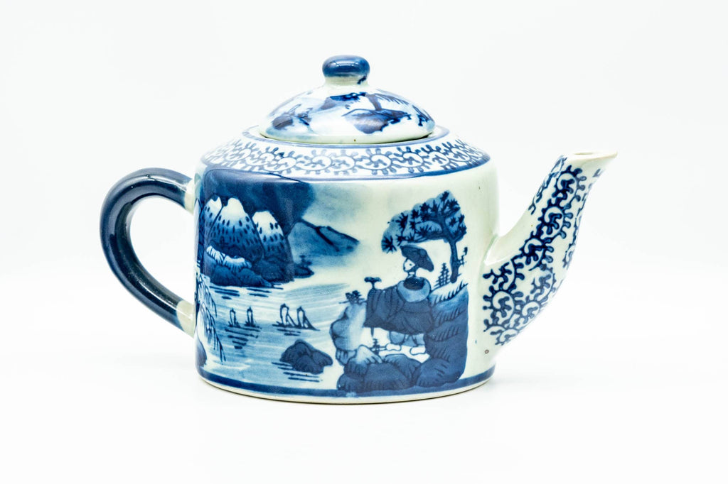 Japanese Kyusu - Blue Geometric Mountainous Motif Porcelain Do-ake Ushirode Teapot - 550ml
