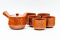 Japanese Tea Set - Bamboo Engraved Tokoname-yaki Kyusu Teapot with 5 Yunomi Teacups
