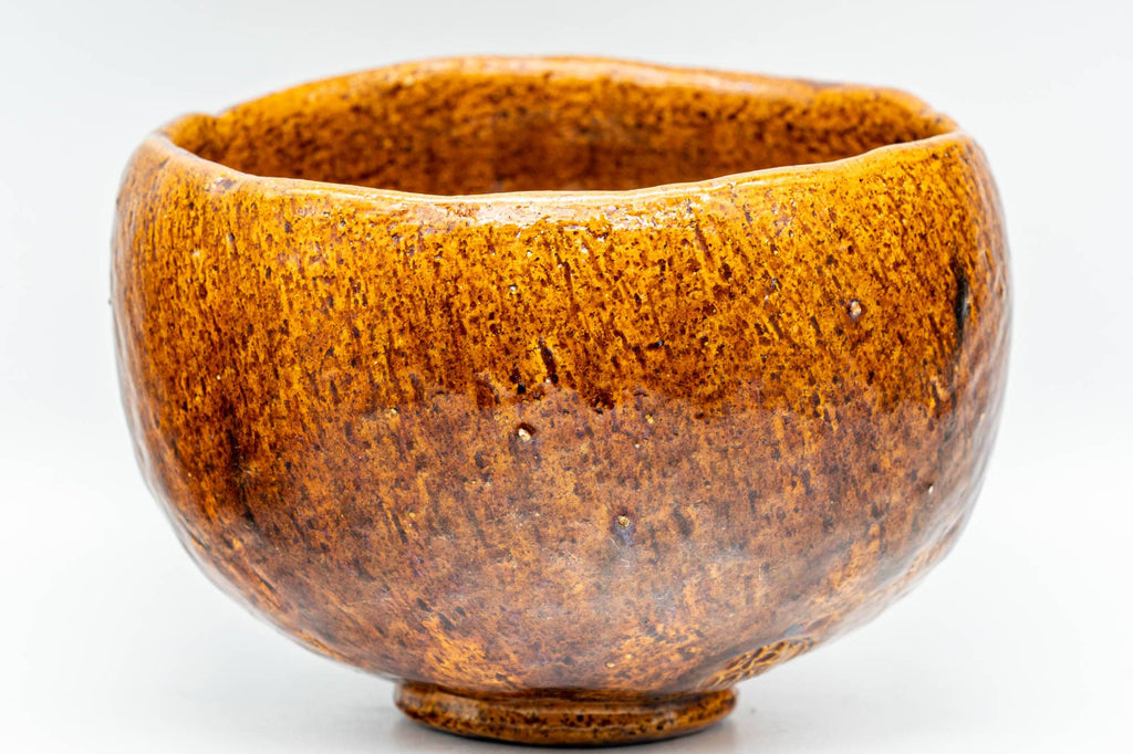 Japanese Matcha Bowl - 香野壮明 Kano Takeaki - Orange Candy Glazed Raku-gata Ohi-yaki Chawan with Wooden Box - 350ml