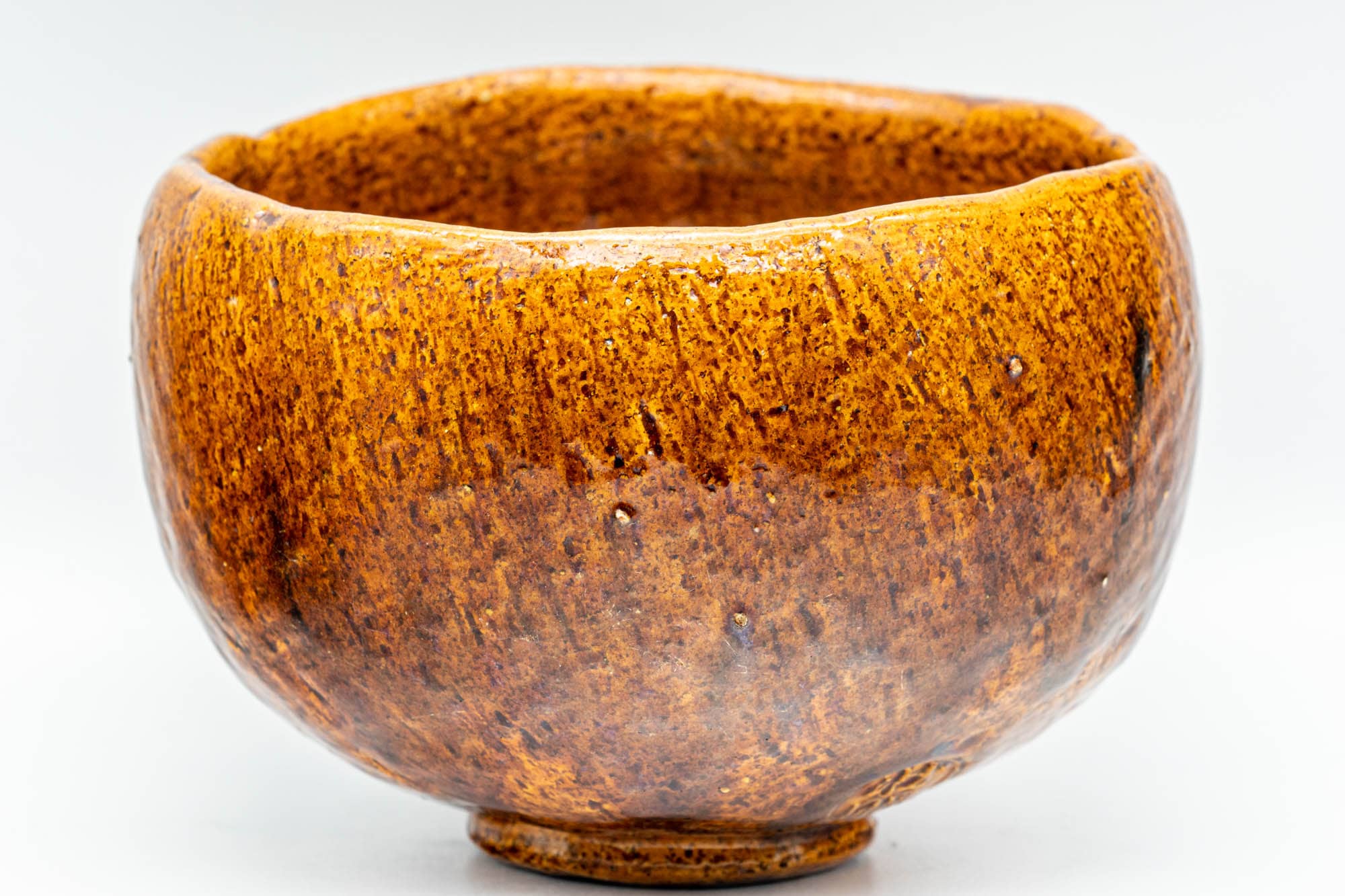Japanese Matcha Bowl - 香野壮明 Kano Takeaki - Orange Candy Glazed Raku-gata Ohi-yaki Chawan with Wooden Box - 350ml