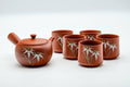 Japanese Tea Set - Bamboo Painted Tokoname-yaki Kyusu Teapot with 5 Yunomi Teacups