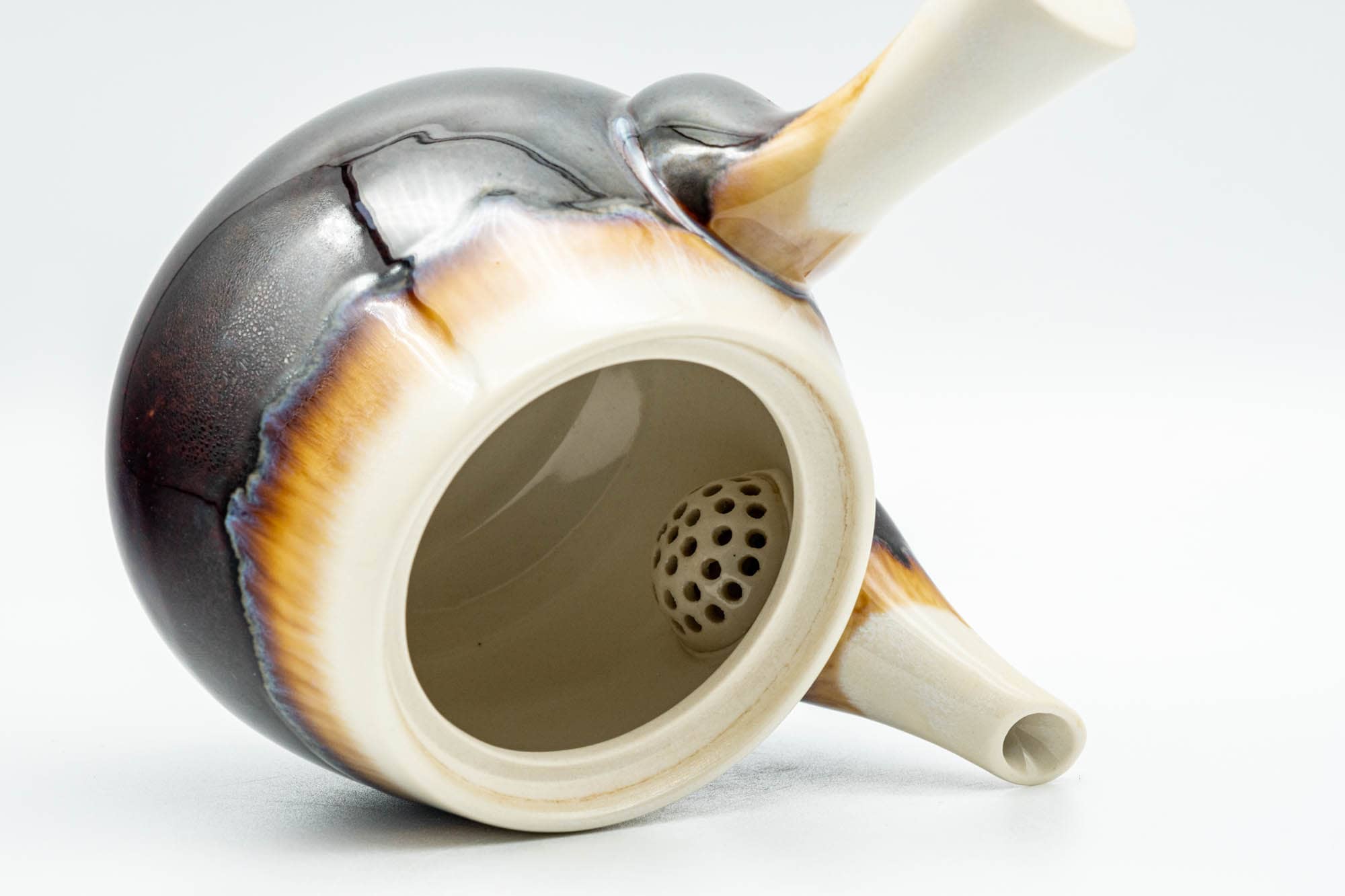 Japanese Kyusu - Brown Yellow Drip-Glazed Debeso Teapot - 275ml