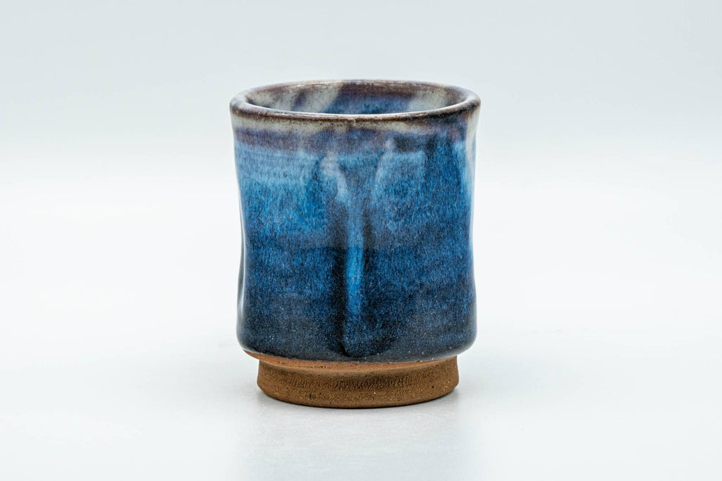 Japanese Teacup - Blue White Hare's Fur Glazed Waisted Yunomi - 130ml
