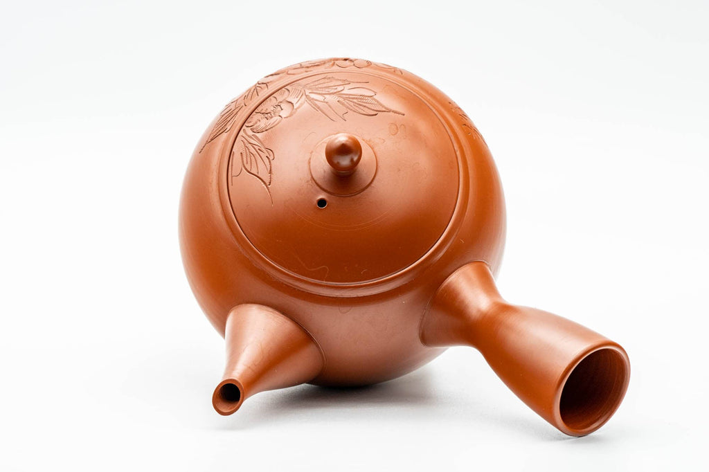 Japanese Kyusu - 北龍 Hokuryu - Camellia Floral Engraved Tokoname-yaki Debeso Teapot - 450ml