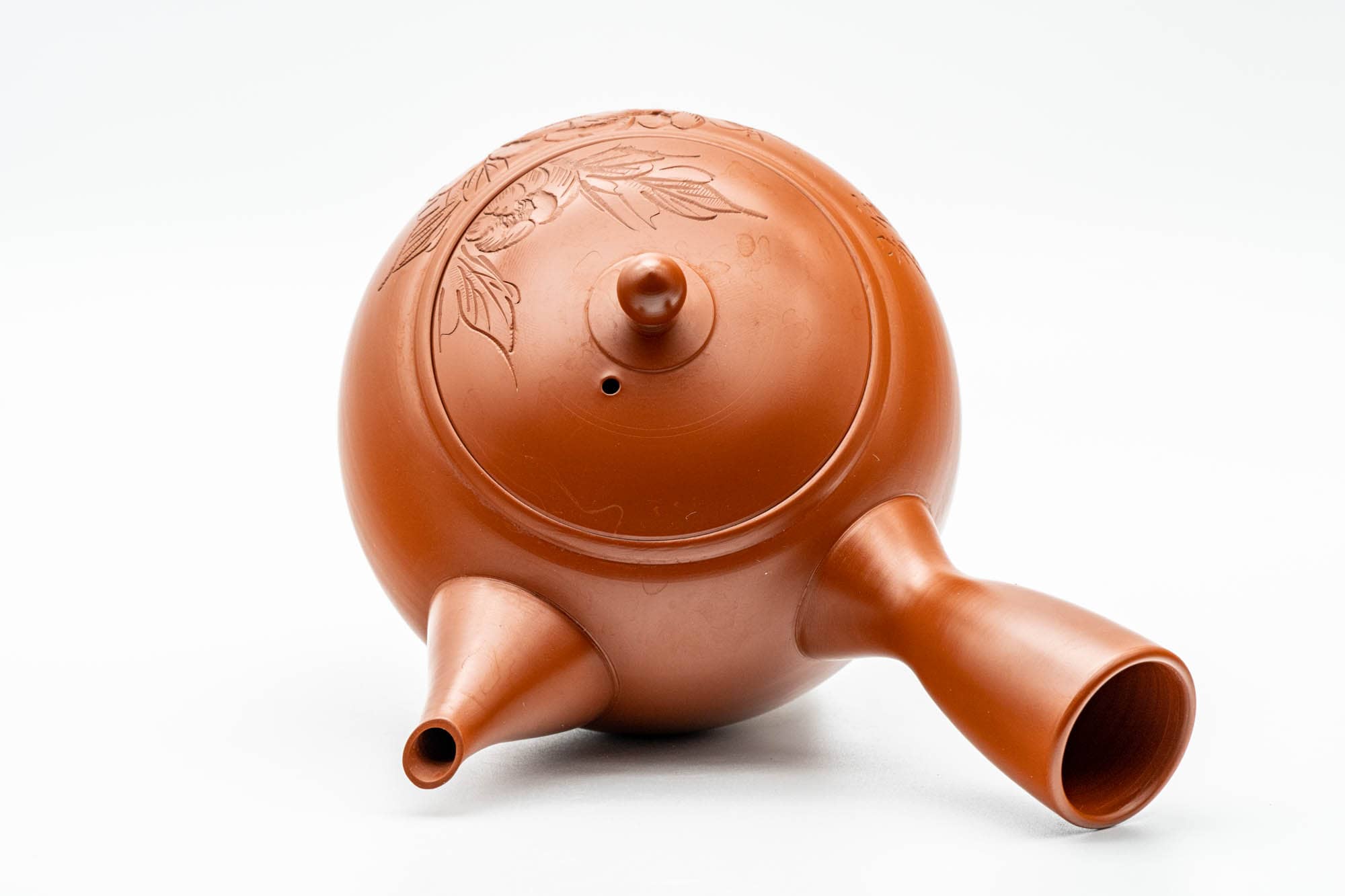 Japanese Kyusu - 北龍 Hokuryu - Camellia Floral Engraved Tokoname-yaki Debeso Teapot - 450ml